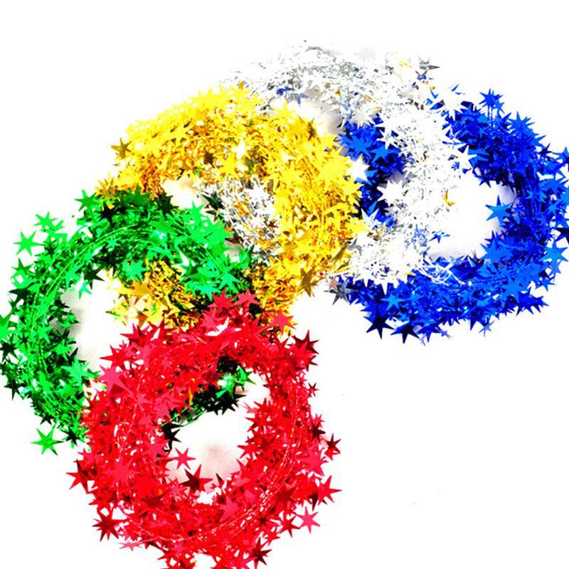 HKM-010771 5M Christmas Tree Hanging Star Pine Garland Ornament in Gold, Silver, Blue, Green, Red