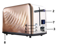 HKM-010899 Compact Electric Stainless Steel Toaster with Extra Wide Slots and LED Display for 2 Slices