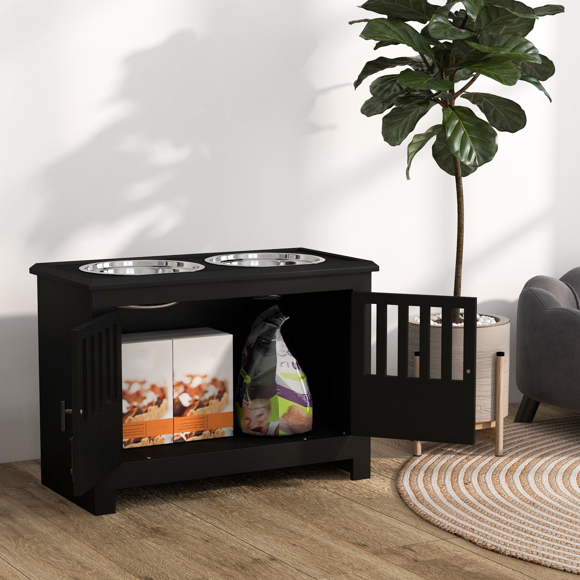 HKM-0109245 Dog Food Storage Cabinet with Bowls and Raised Feeding Station for Large Dogs