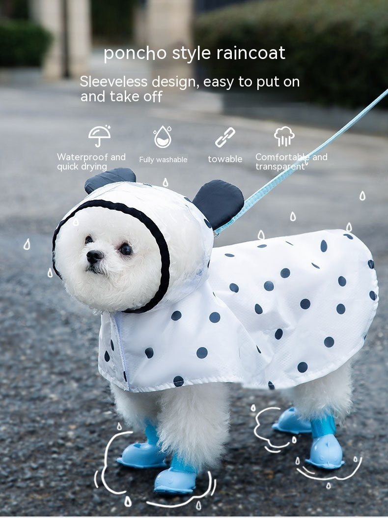 HKM-0109629 Polka Dot Bear Dog Poncho - White Polyester Taffeta, Stylish and Comfortable