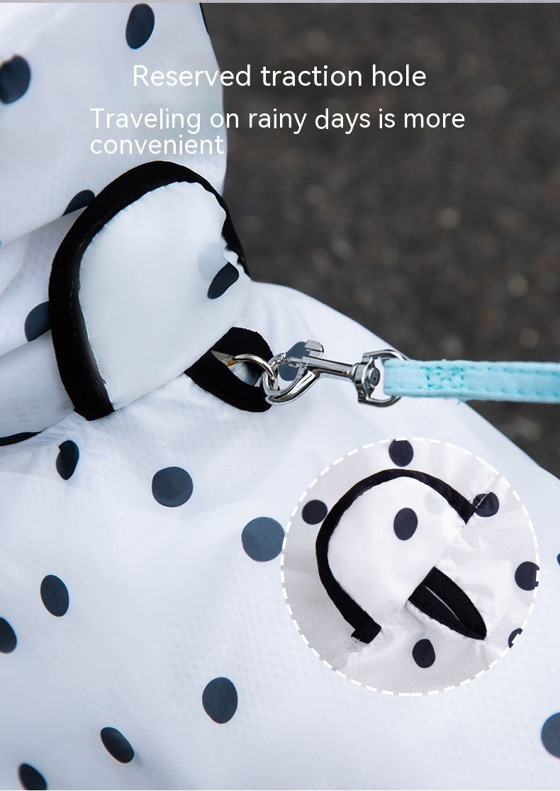 HKM-0109629 Polka Dot Bear Dog Poncho - White Polyester Taffeta, Stylish and Comfortable