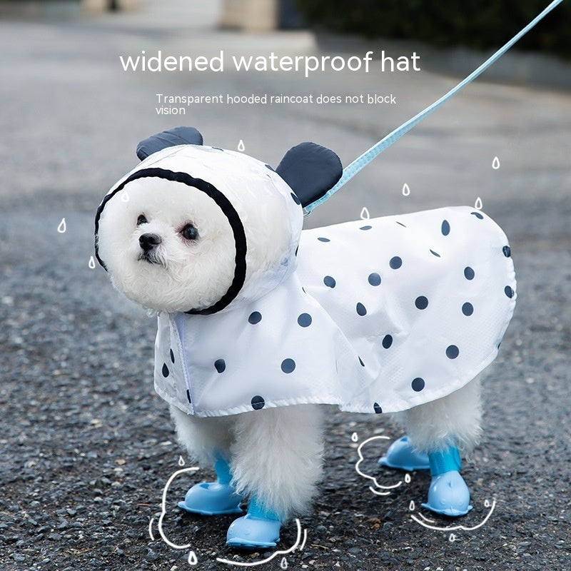 HKM-0109629 Polka Dot Bear Dog Poncho - White Polyester Taffeta, Stylish and Comfortable