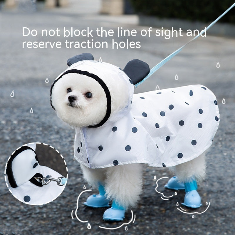 HKM-0109629 Polka Dot Bear Dog Poncho - White Polyester Taffeta, Stylish and Comfortable