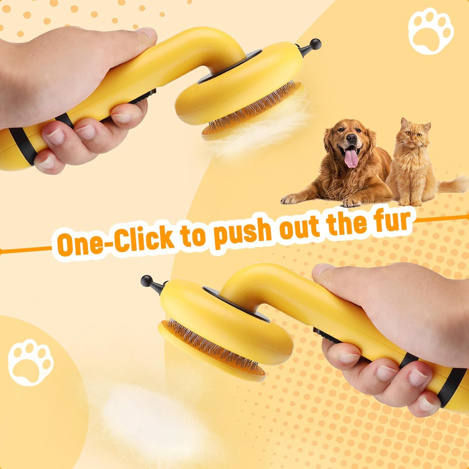 HKM-0110653 Bee-Shaped Self-Cleaning Grooming Brush for Cats and Dogs - One-Click Hair Removal and Soft Massage Tool