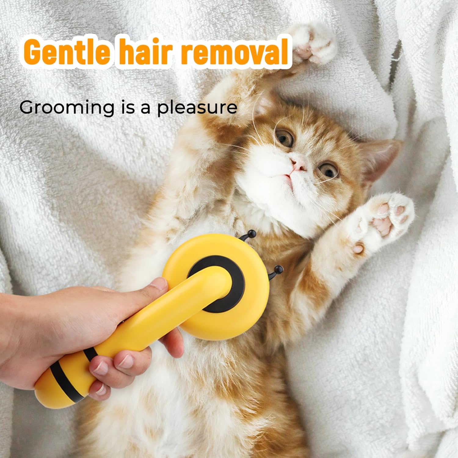 HKM-0110653 Bee-Shaped Self-Cleaning Grooming Brush for Cats and Dogs - One-Click Hair Removal and Soft Massage Tool