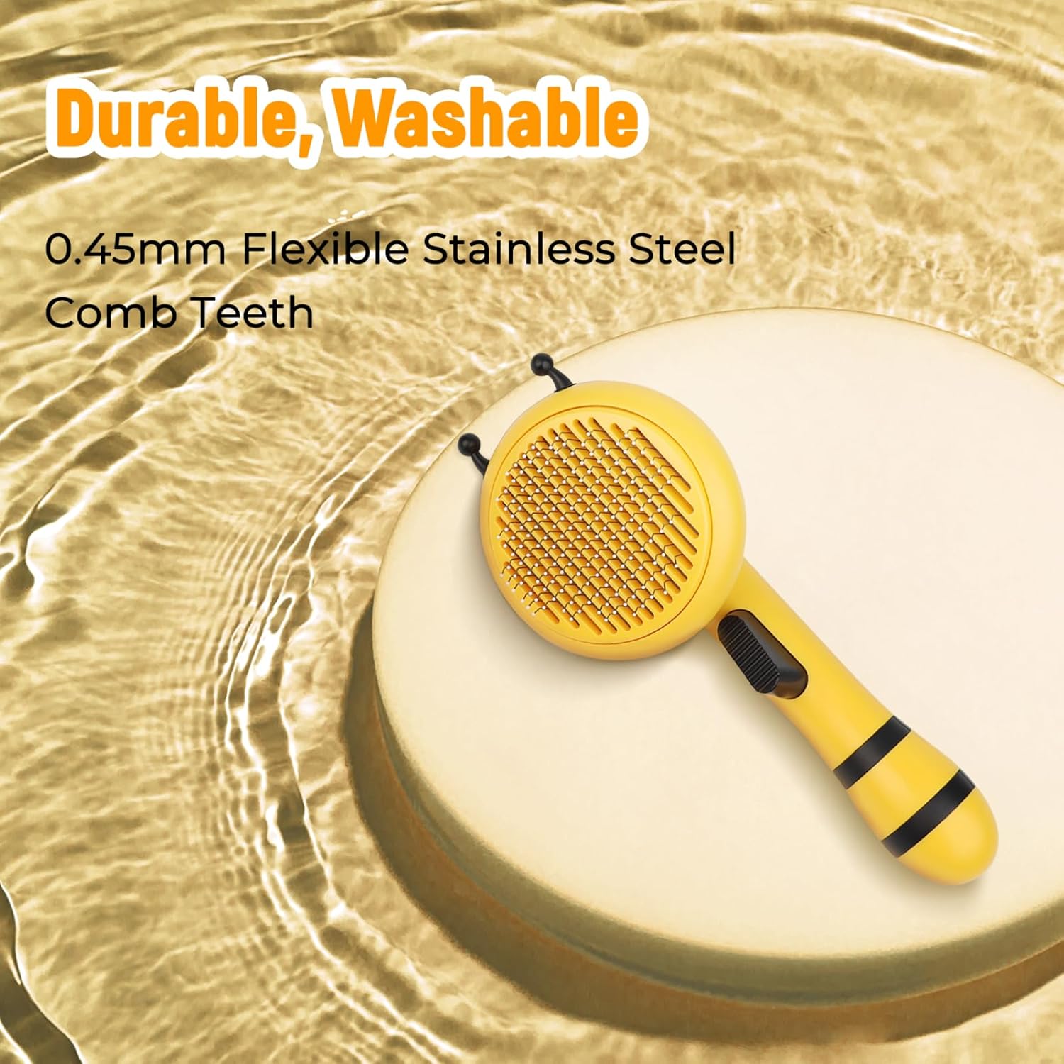 HKM-0110653 Bee-Shaped Self-Cleaning Grooming Brush for Cats and Dogs - One-Click Hair Removal and Soft Massage Tool