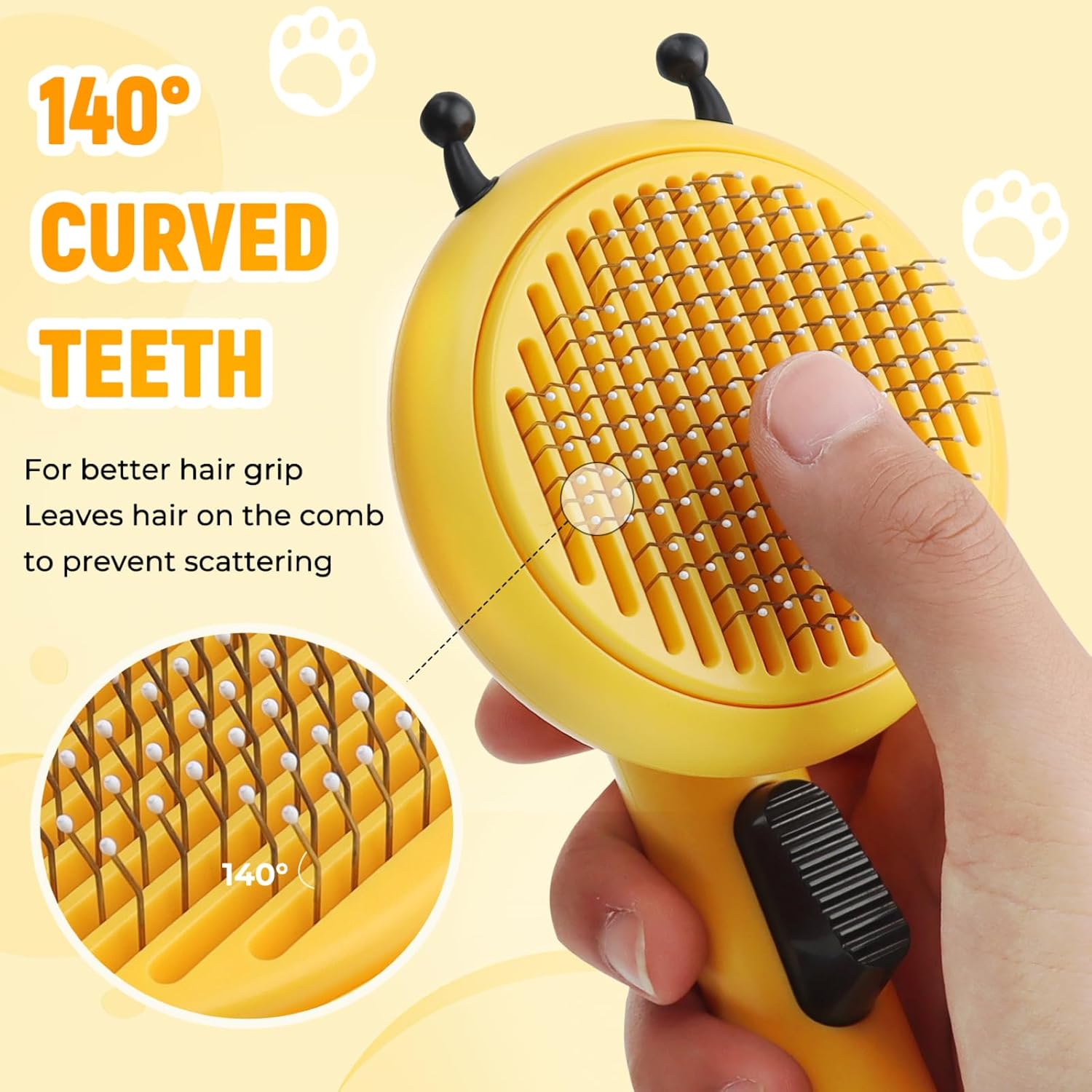 HKM-0110653 Bee-Shaped Self-Cleaning Grooming Brush for Cats and Dogs - One-Click Hair Removal and Soft Massage Tool