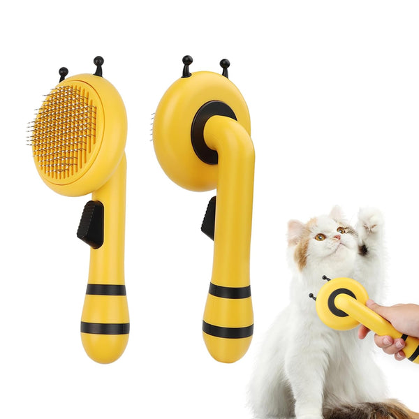 HKM-0110653 Bee-Shaped Self-Cleaning Grooming Brush for Cats and Dogs - One-Click Hair Removal and Soft Massage Tool