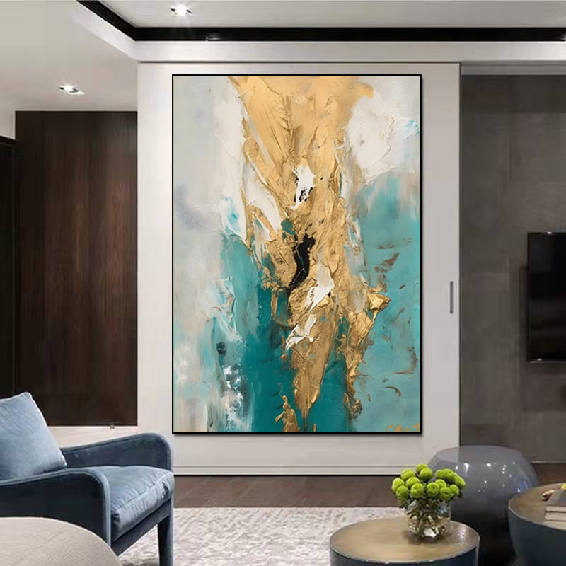 HKM-011091 Handmade Abstract Oil Painting on Canvas - Modern Gold Art for Home Décor, Unstretched and Frameless