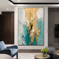 HKM-011091 Handmade Abstract Oil Painting on Canvas - Modern Gold Art for Home Décor, Unstretched and Frameless