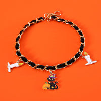 HKM-0111037 Velvet Halloween Pet Collar with Monochrome Dripping Bat and Metal Pumpkin, Ghost, Spider Accessories