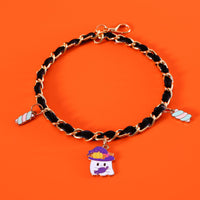HKM-0111037 Velvet Halloween Pet Collar with Monochrome Dripping Bat and Metal Pumpkin, Ghost, Spider Accessories