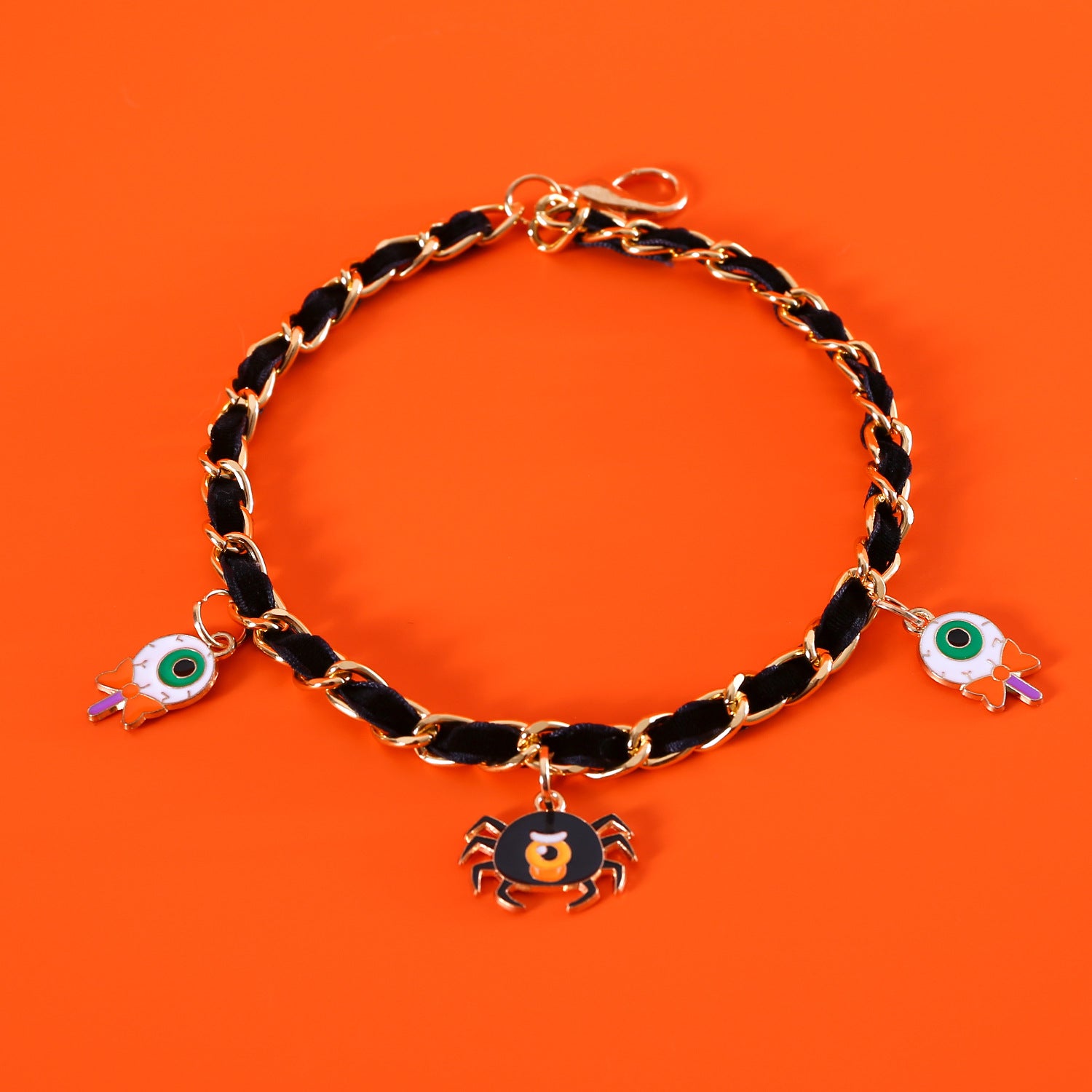 HKM-0111037 Velvet Halloween Pet Collar with Monochrome Dripping Bat and Metal Pumpkin, Ghost, Spider Accessories