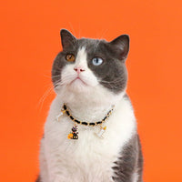 HKM-0111037 Velvet Halloween Pet Collar with Monochrome Dripping Bat and Metal Pumpkin, Ghost, Spider Accessories