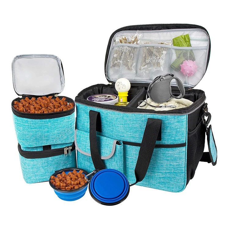 HKM-0111293 Pet Travel Lunch Storage Bag with Multiple Pockets - Foldable and Portable Design for Snacks and Toys