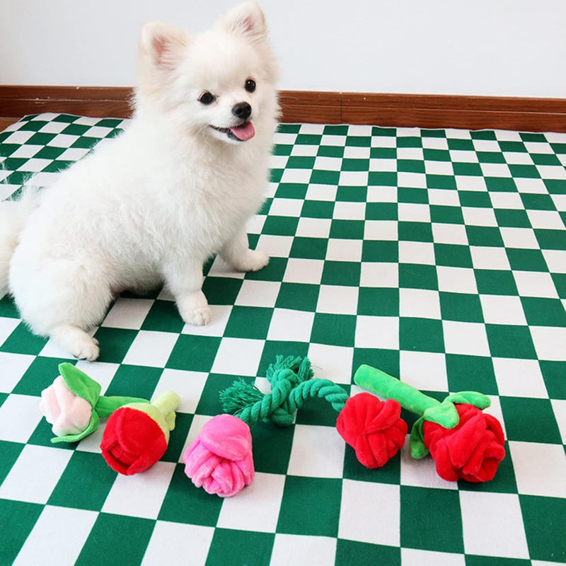 HKM-0112317 Chew-Resistant Plush Rose Dog Toy with Squeaker for Small Dogs and Puppies
