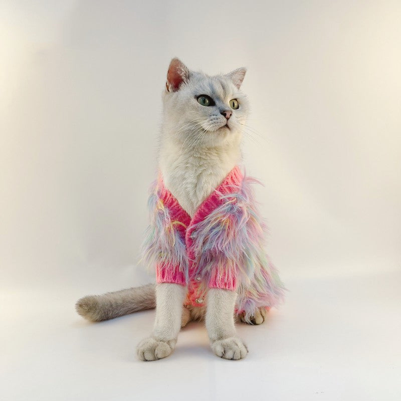 HKM-0112829 Segment Color Wool Sweater Cardigan for Pets in Sizes XS to XXL