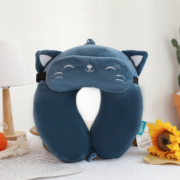 HKM-011283 U-shaped Memory Foam Cartoon Pillow - Cat Eye Mask, Unicorn, Frog, Rabbit, Monkey, Tiger Designs