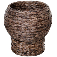 HKM-0113469 Elevated Handwoven Cat Bed with Rotating Basket and Soft Cushion, Wicker Egg Chair, Cozy Gray Design