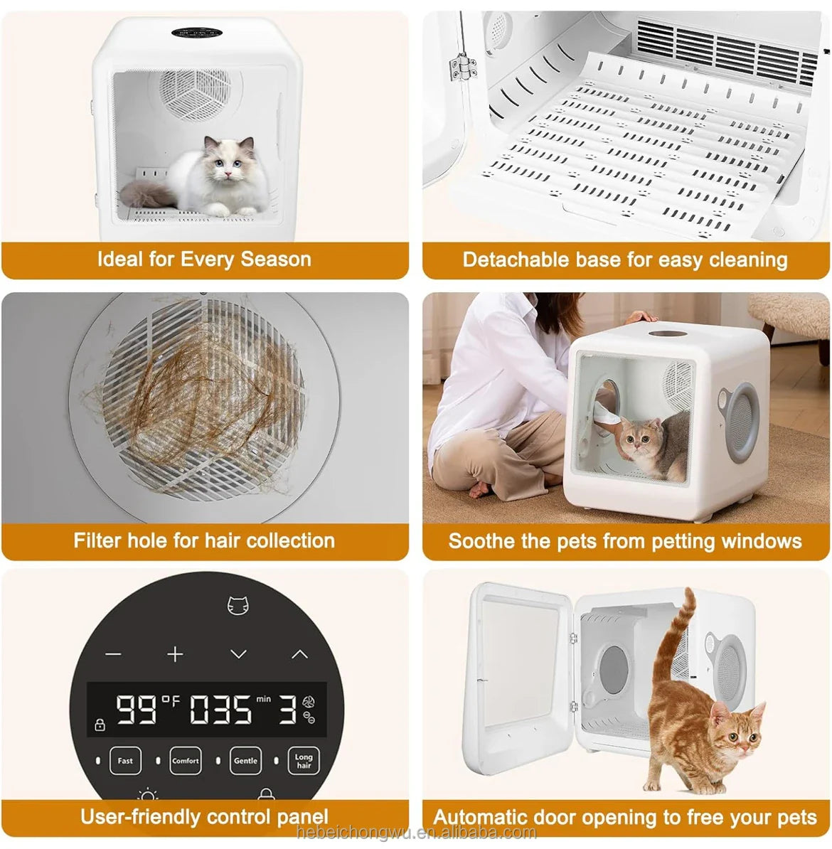 HKM-011411 Pet Hair Dryer Box for Cats and Dogs - 2000W Low Noise ABS Material, Efficient Indoor Drying