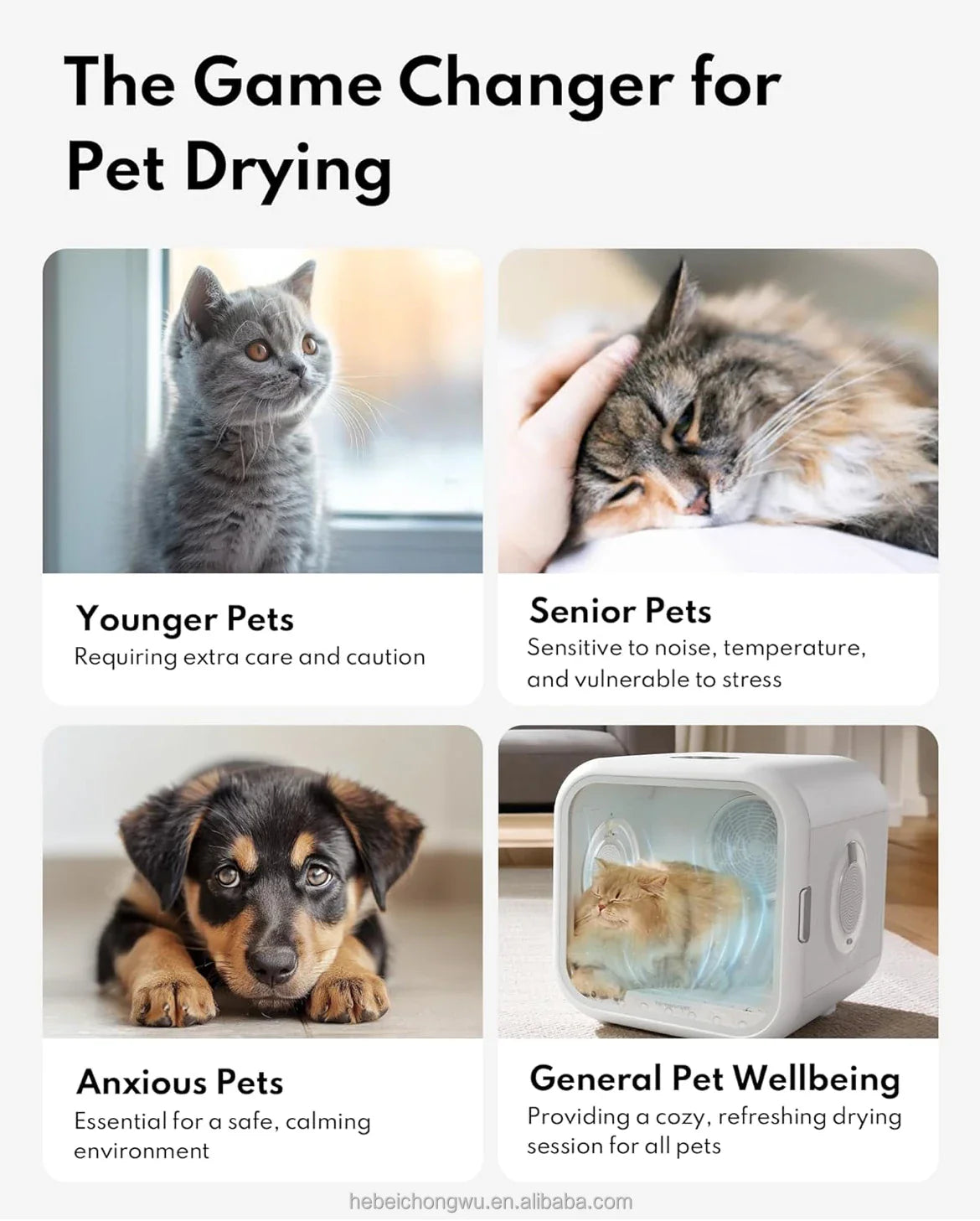HKM-011411 Pet Hair Dryer Box for Cats and Dogs - 2000W Low Noise ABS Material, Efficient Indoor Drying