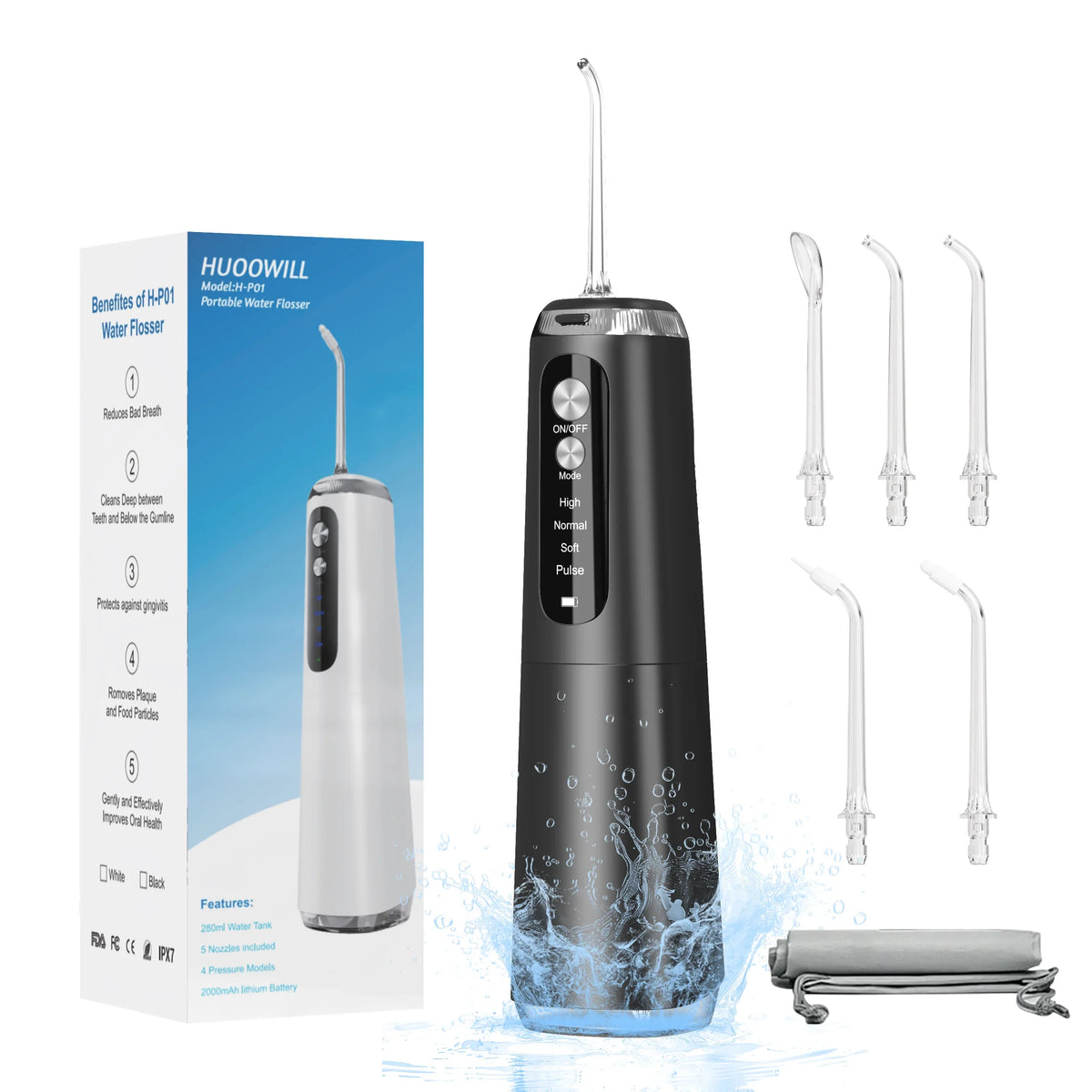 HKM-011475 Waterproof IPX7 Oral Irrigator with 5 Modes, Rechargeable Dental Jet Flosser, 280ml Water Tank Capacity