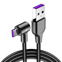 HKM-011539 5A Fast Charging Elbow Data Cable with Type-C Interface for Android Phones - Available in 1m, 1.5m, 2m, 3m Lengths
