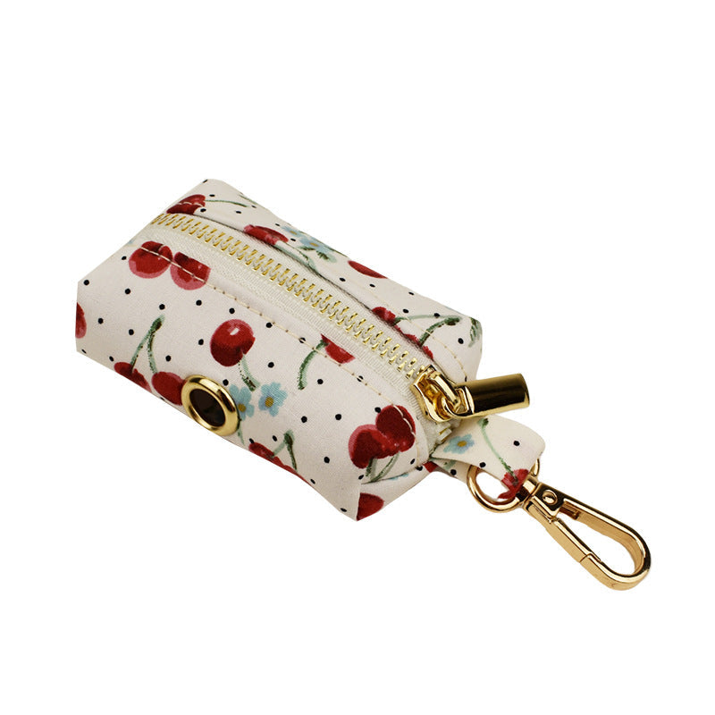 HKM-0116285 Red Cherry Pet Collar and Leash Set with Cute Bow and Gold Release Buckle, Five-Piece Accessory Kit