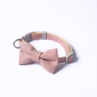 HKM-0116797 Houndstooth Pattern Bow Pet Collar for Cats and Dogs - Red, Blue, Pink, Brown, Nylon, 23-30cm
