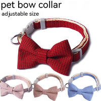 HKM-0116797 Houndstooth Pattern Bow Pet Collar for Cats and Dogs - Red, Blue, Pink, Brown, Nylon, 23-30cm
