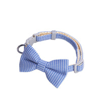HKM-0116797 Houndstooth Pattern Bow Pet Collar for Cats and Dogs - Red, Blue, Pink, Brown, Nylon, 23-30cm