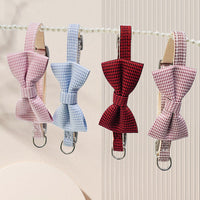 HKM-0116797 Houndstooth Pattern Bow Pet Collar for Cats and Dogs - Red, Blue, Pink, Brown, Nylon, 23-30cm