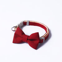 HKM-0116797 Houndstooth Pattern Bow Pet Collar for Cats and Dogs - Red, Blue, Pink, Brown, Nylon, 23-30cm
