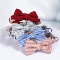 HKM-0116797 Houndstooth Pattern Bow Pet Collar for Cats and Dogs - Red, Blue, Pink, Brown, Nylon, 23-30cm