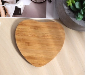 HKM-011859 Natural Heart Shape Bamboo Wireless Charging Pad - Eco-Friendly Design, 5W Fast Charging, Includes USB Cable