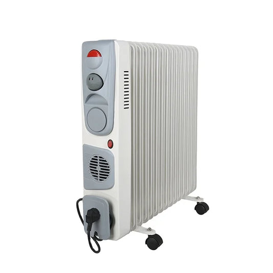 HKM-011923 Electric Oil-Filled Radiator Heater with Adjustable Thermostat - 1500W, 9/11/13/15 Fins, Portable Design