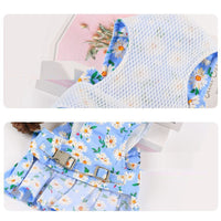 HKM-0120381 Floral Cotton Dog Dress with Nylon Traction Rope, Summer Overalls in Multiple Sizes