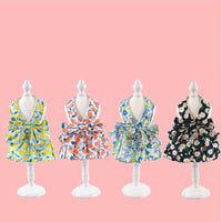 HKM-0120381 Floral Cotton Dog Dress with Nylon Traction Rope, Summer Overalls in Multiple Sizes