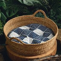 HKM-0120765 Cattail Cat Litter Mat with Rattan Frame and Sleeping Pad - Fashionable Weaving Design