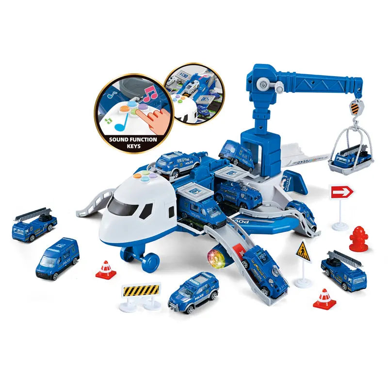 HKM-012115 Educational Electric Deformation Airplane Parking Garage Toy with Light and Music