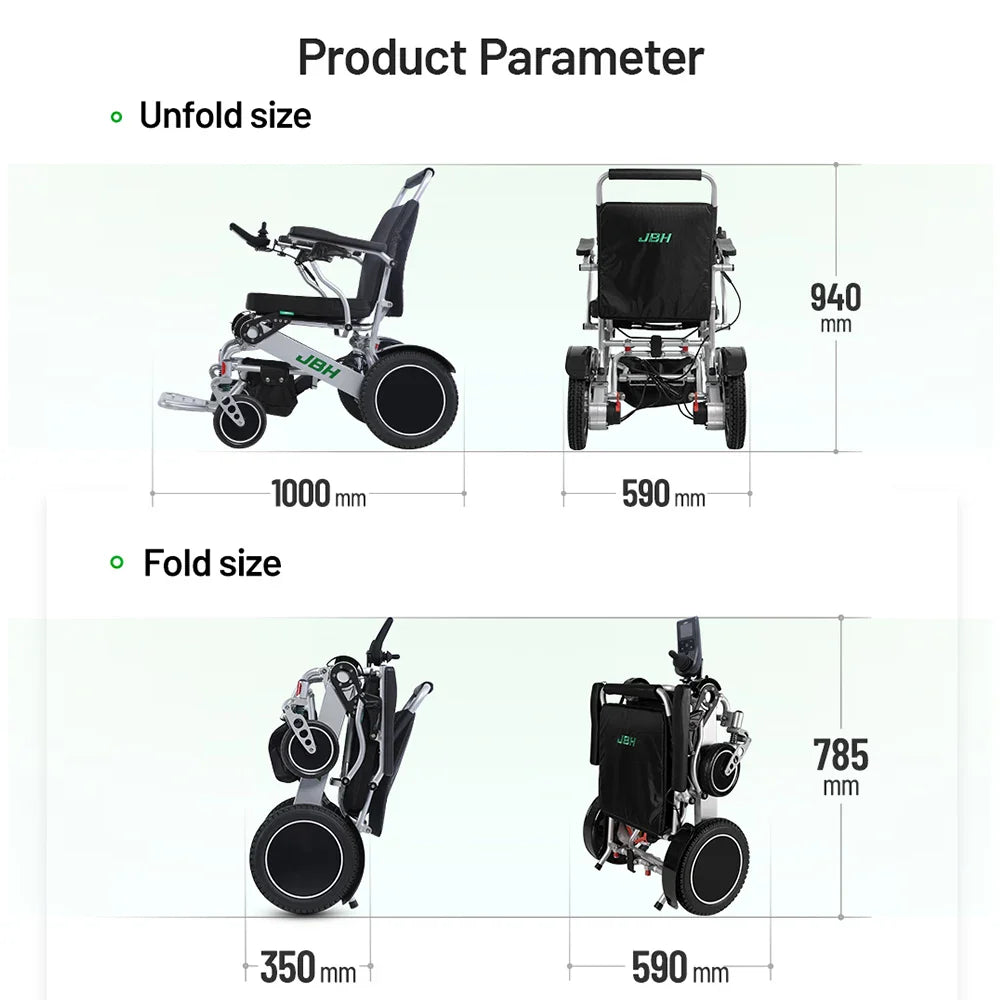 HKM-012179 Lightweight Foldable Electric Wheelchair Aluminum Frame with 20km Range and 6km/h Speed