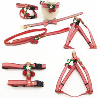 HKM-0122813 Cute Knitted Strawberry Pet Traction Set for Dogs and Cats, Adjustable Leash and Collar