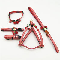 HKM-0122813 Cute Knitted Strawberry Pet Traction Set for Dogs and Cats, Adjustable Leash and Collar
