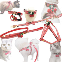 HKM-0122813 Cute Knitted Strawberry Pet Traction Set for Dogs and Cats, Adjustable Leash and Collar