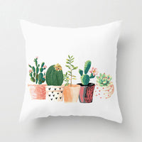 HKM-012371 Green Plant Design Peach Skin and Linen Square Pillow Cover, 45cm x 45cm, Machine Washable
