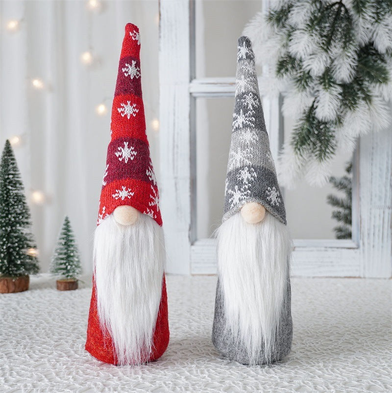 HKM-012435 Faceless Elderly Pendant Doll for Christmas Decoration - Cloth, European & American Style, Red & Gray