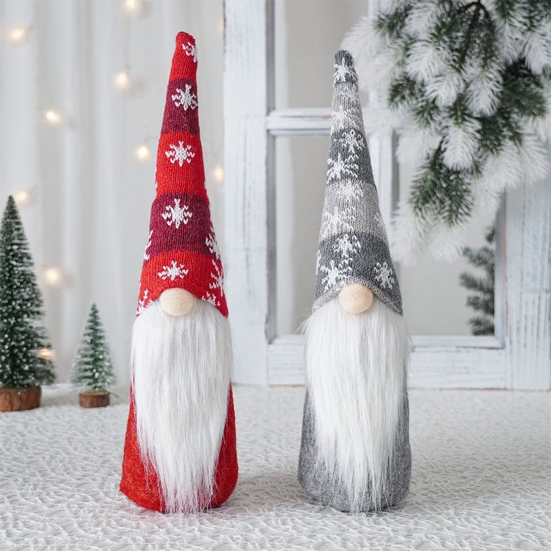 HKM-012435 Faceless Elderly Pendant Doll for Christmas Decoration - Cloth, European & American Style, Red & Gray