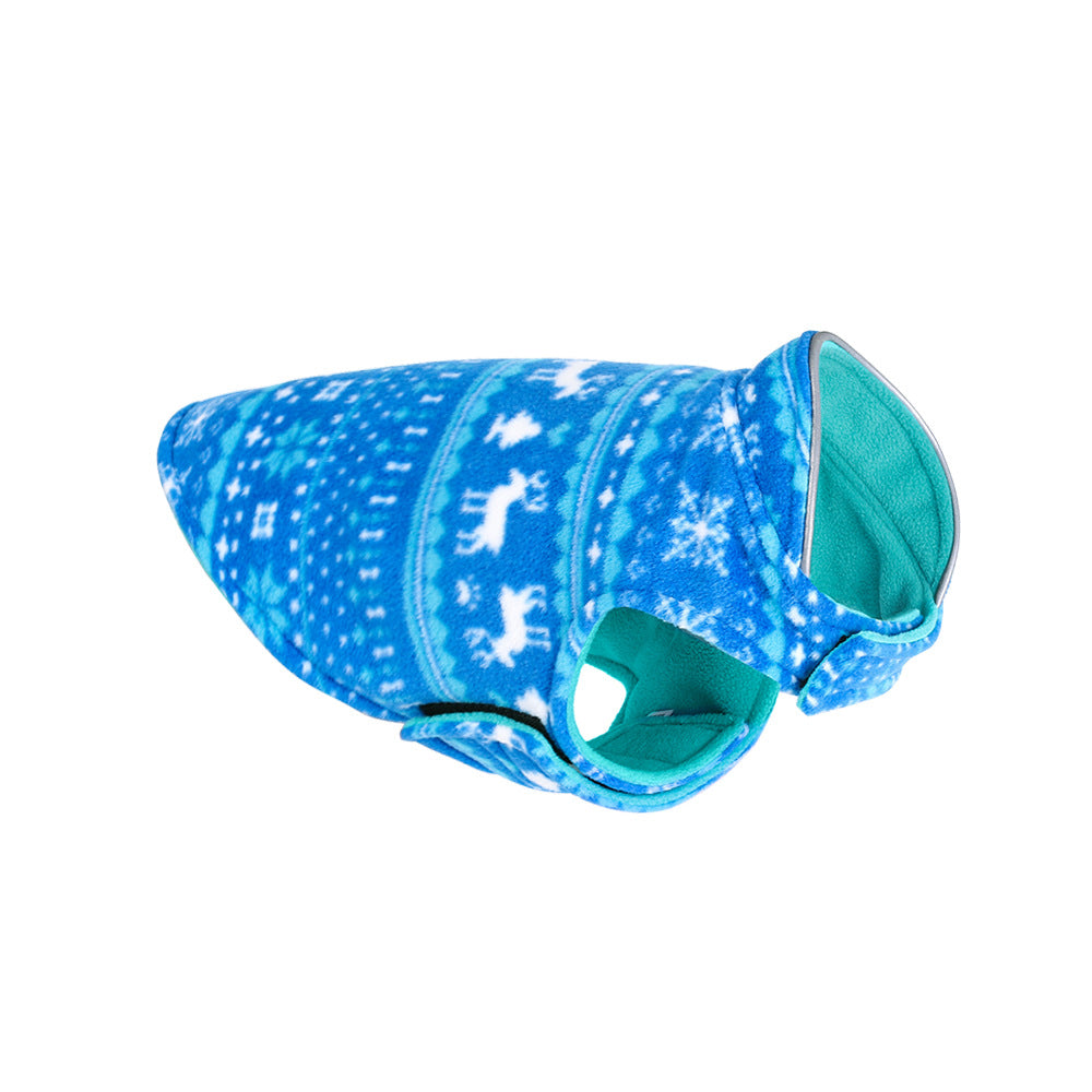 HKM-0124733 Winter Pet Sweater Pullover for Small Dogs and Puppies in Red and Blue Fleece