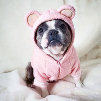 HKM-0125629 Fleece-Lined Warm Sweater for Dogs with Ear Details in Brown and Pink Options