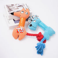 HKM-0127933 Plush Squeaky Dog Toy - Bite Resistant Fox & Big-Eared Dog Design with Cotton Rope Tail, Ideal for Small and Large Dogs